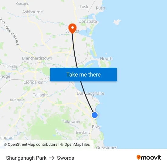 Shanganagh Park to Swords map
