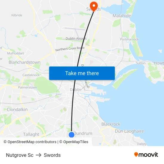 Nutgrove Sc to Swords map
