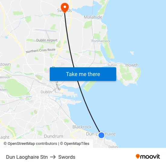 Dun Laoghaire Stn to Swords map
