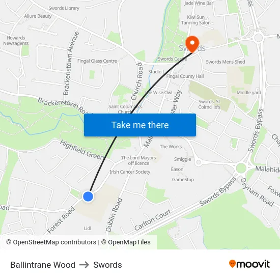 Ballintrane Wood to Swords map