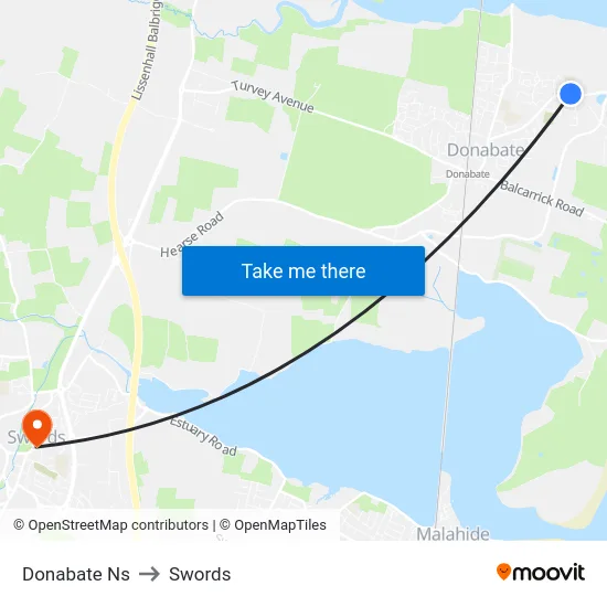 Donabate Ns to Swords map