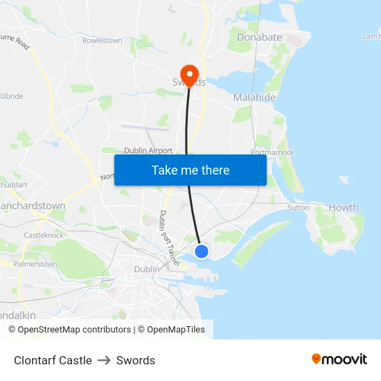 Clontarf Castle to Swords map