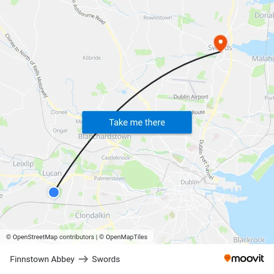 Finnstown Abbey to Swords map