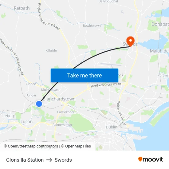 Clonsilla Station to Swords map