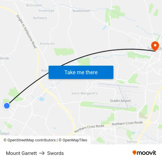 Mount Garrett to Swords map
