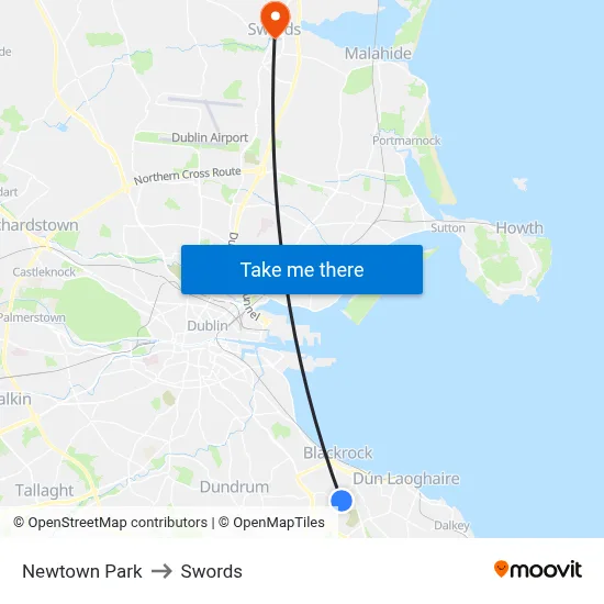 Newtown Park to Swords map