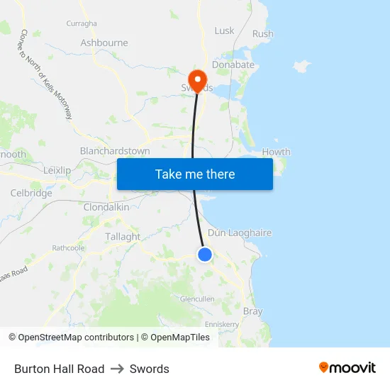 Burton Hall Road to Swords map