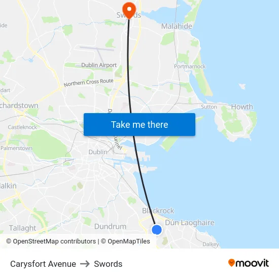 Carysfort Avenue to Swords map