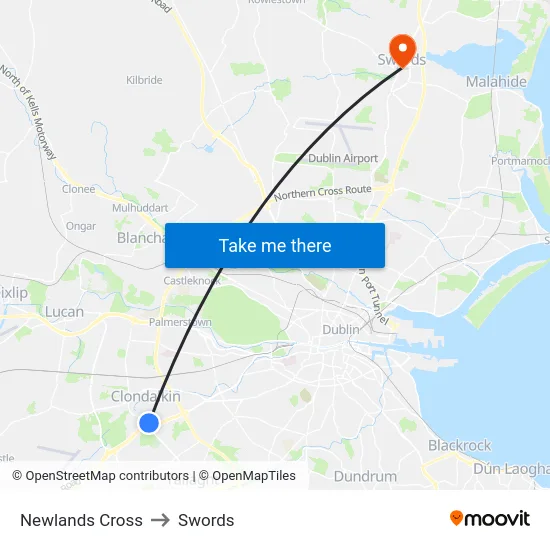 Newlands Cross to Swords map