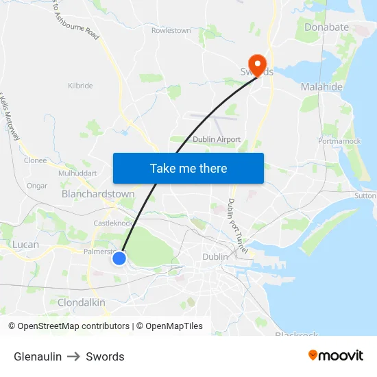 Glenaulin to Swords map