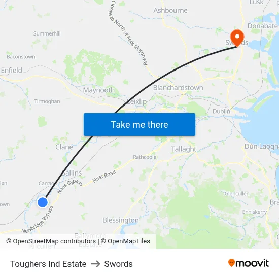 Toughers Ind Estate to Swords map
