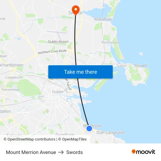Mount Merrion Avenue to Swords map