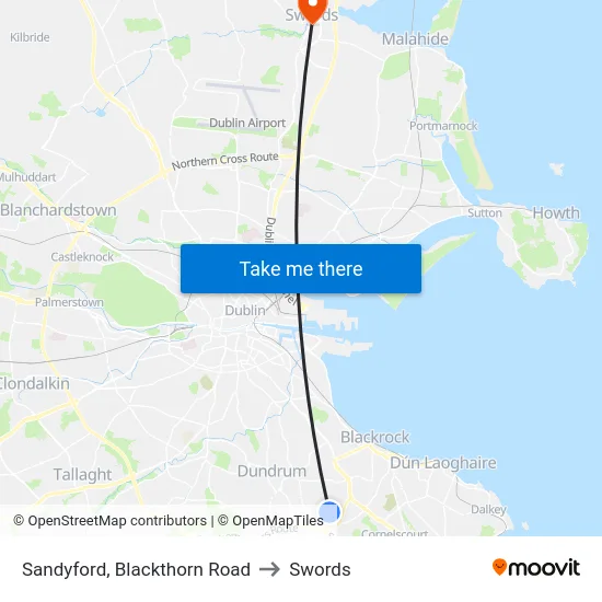 Sandyford, Blackthorn Road to Swords map