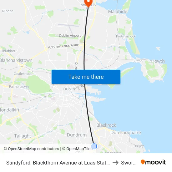 Sandyford, Blackthorn Avenue at Luas Station to Swords map