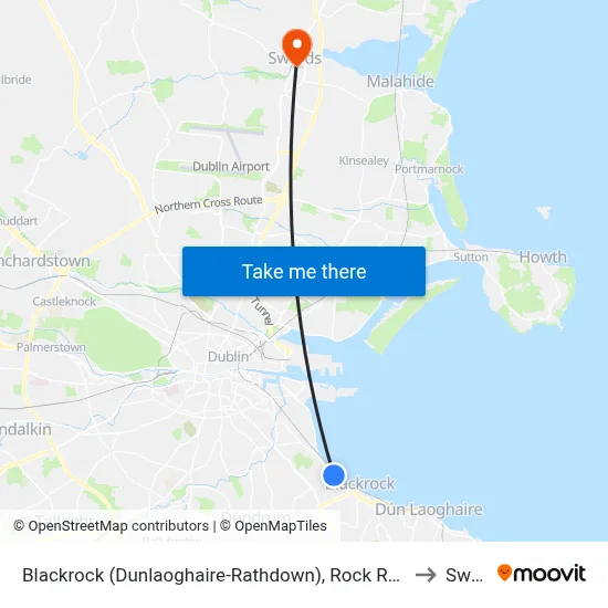 Blackrock (Dunlaoghaire-Rathdown), Rock Road (Booterstown Hall) to Swords map