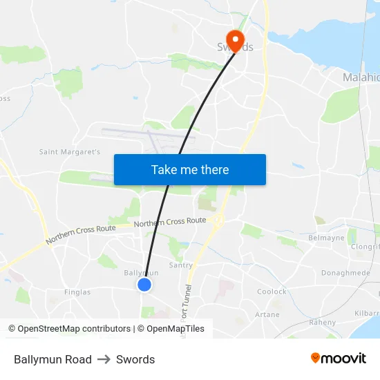 Ballymun Road to Swords map