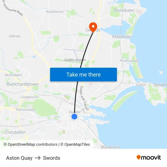 Aston Quay to Swords map