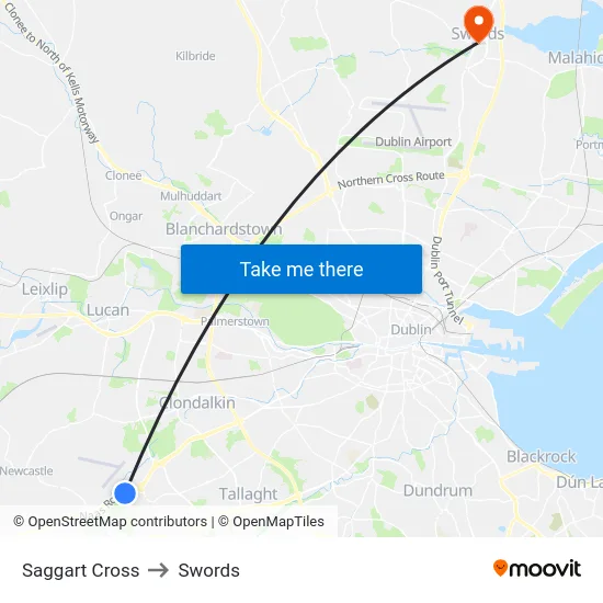 Saggart Cross to Swords map