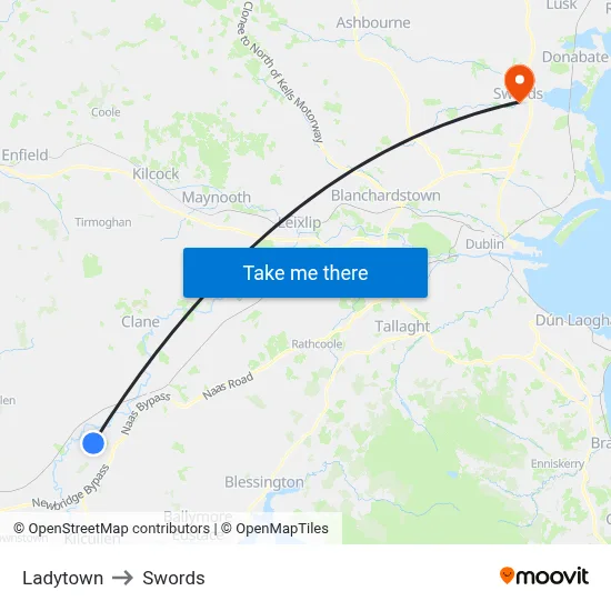Ladytown to Swords map