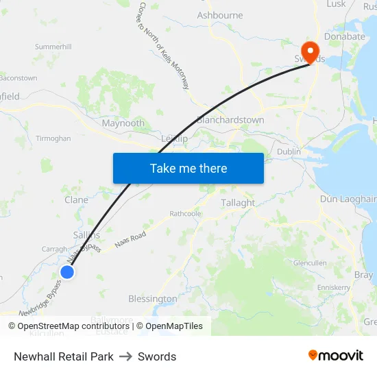Newhall Retail Park to Swords map