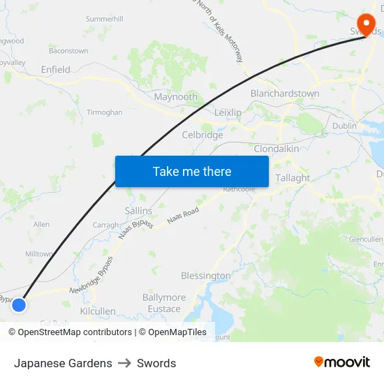 Japanese Gardens to Swords map