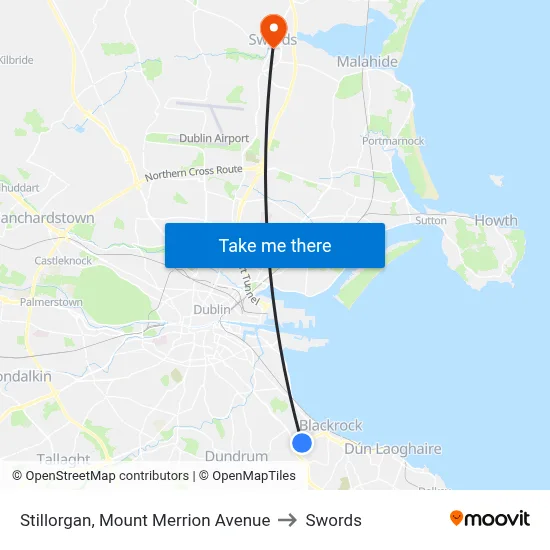 Stillorgan, Mount Merrion Avenue to Swords map