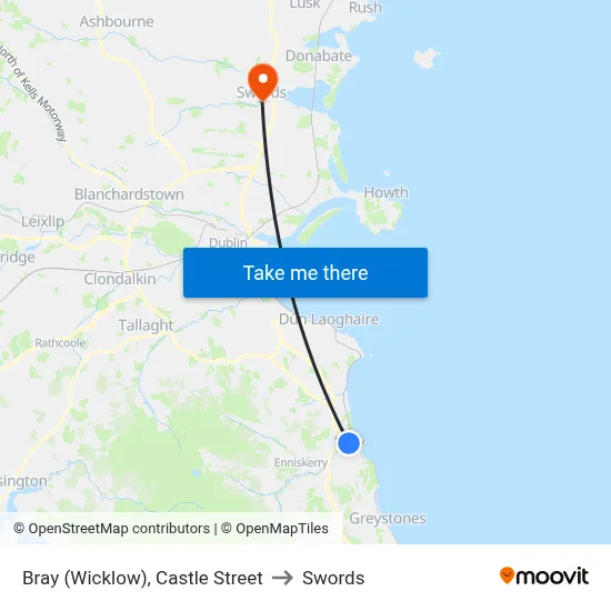 Bray (Wicklow), Castle Street to Swords map
