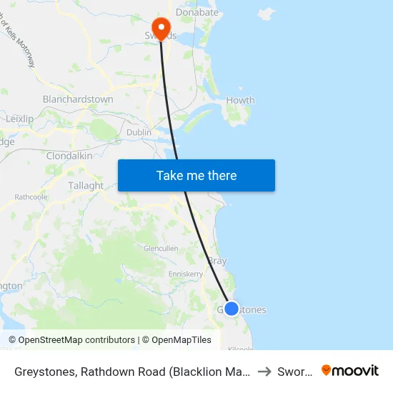 Greystones, Rathdown Road (Blacklion Manor) to Swords map
