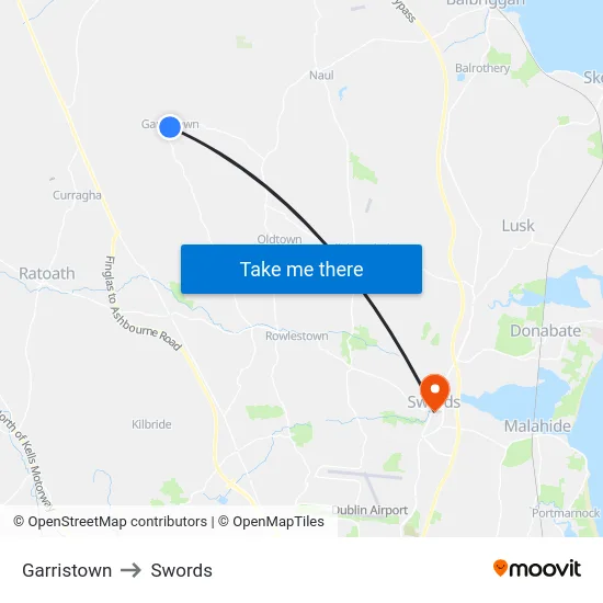 Garristown to Swords map