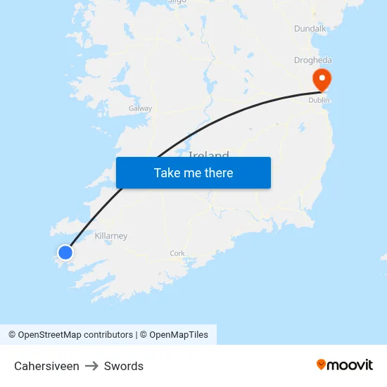 Cahersiveen to Swords map