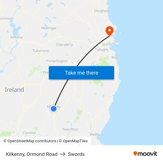 Kilkenny, Ormond Road to Swords map