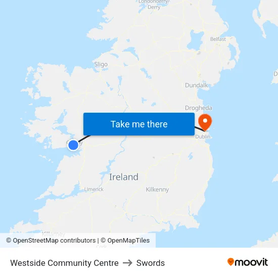 Westside Community Centre to Swords map