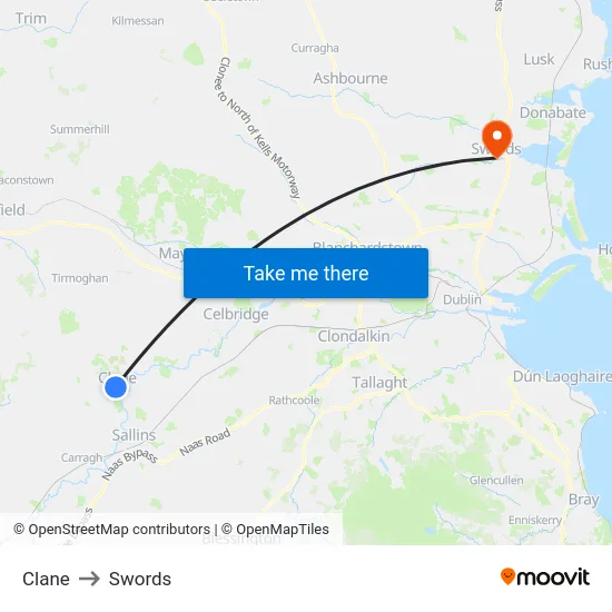 Clane to Swords map