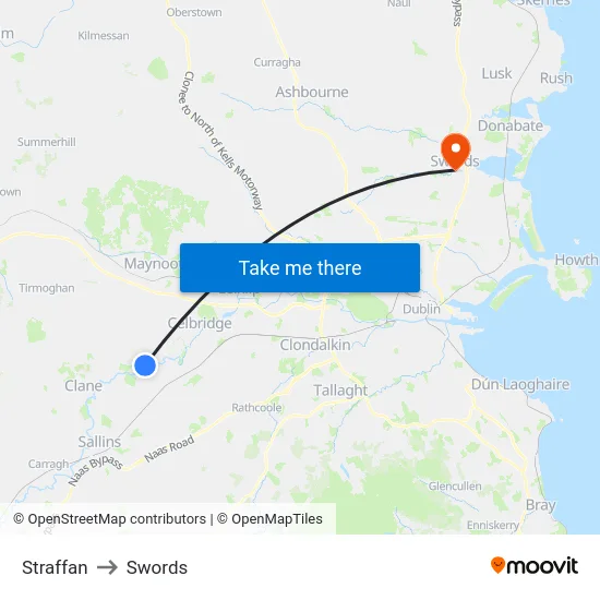 Straffan to Swords map