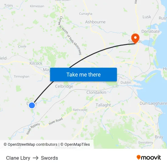 Clane Lbry to Swords map