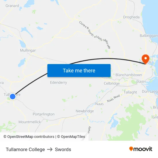 Tullamore College to Swords map