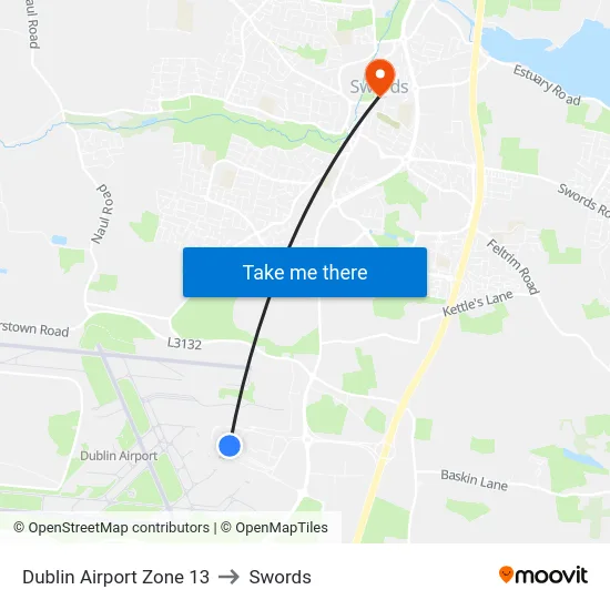 Dublin Airport Zone 13 to Swords map
