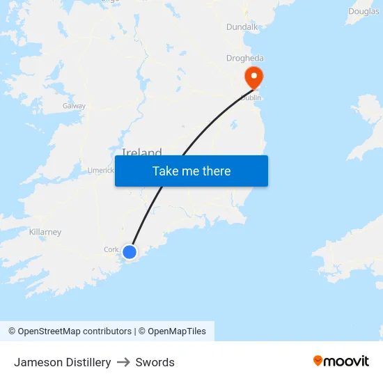 Jameson Distillery to Swords map