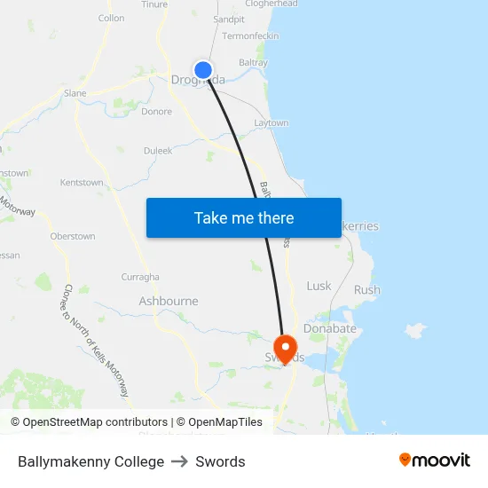 Ballymakenny College to Swords map