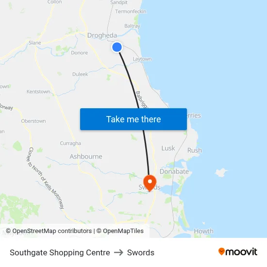 Southgate Shopping Centre to Swords map
