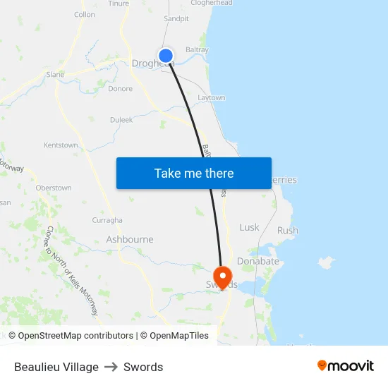 Beaulieu Village to Swords map