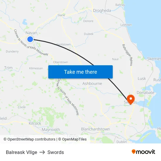 Balreask Vllge to Swords map