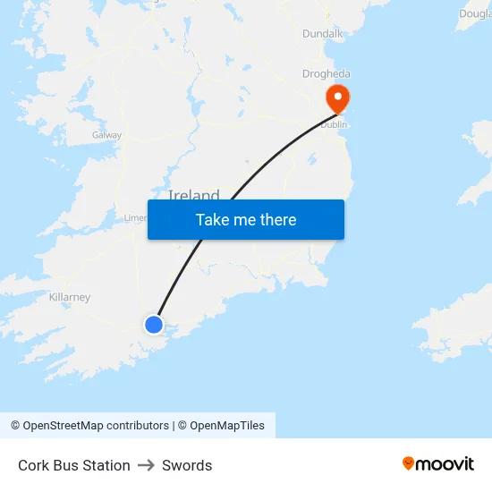 Cork Bus Station to Swords map