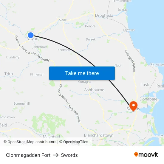 Clonmagadden Fort to Swords map