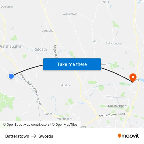 Batterstown to Swords map