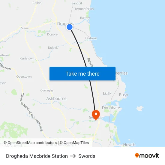 Drogheda Macbride Station to Swords map