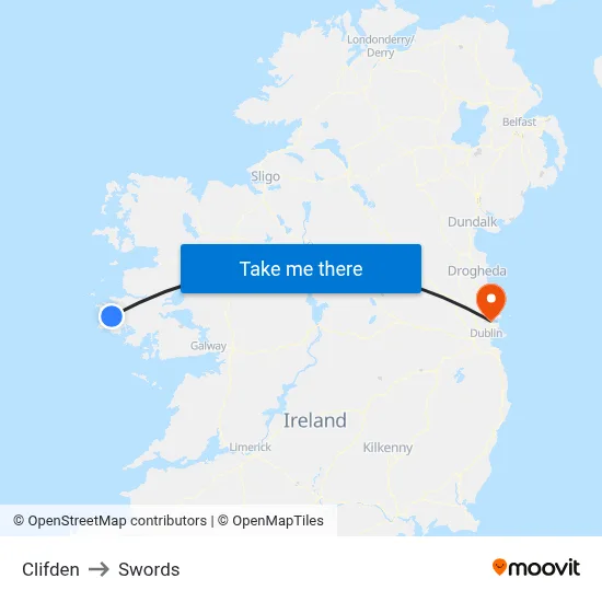Clifden to Swords map
