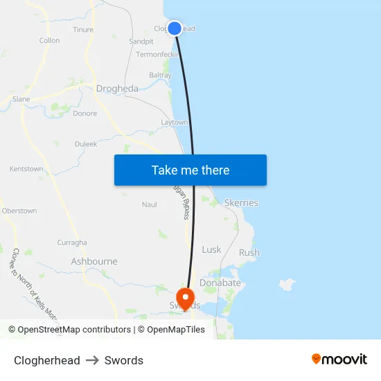 Clogherhead to Swords map