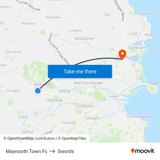 Maynooth Town Fc to Swords map