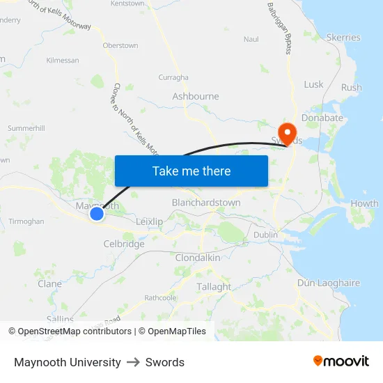 Maynooth University to Swords map